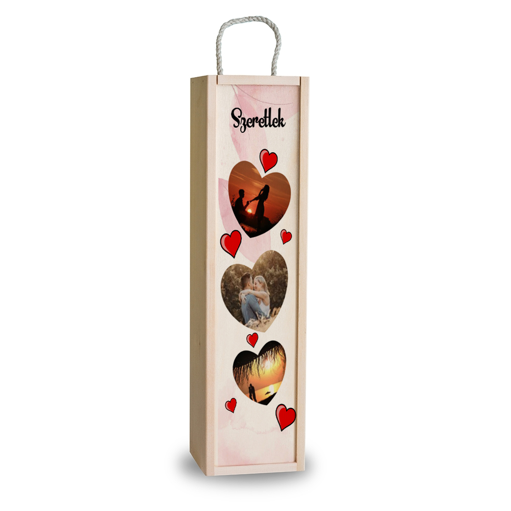 Egyedi Fa Borosüveg doboz - Valentin - V01