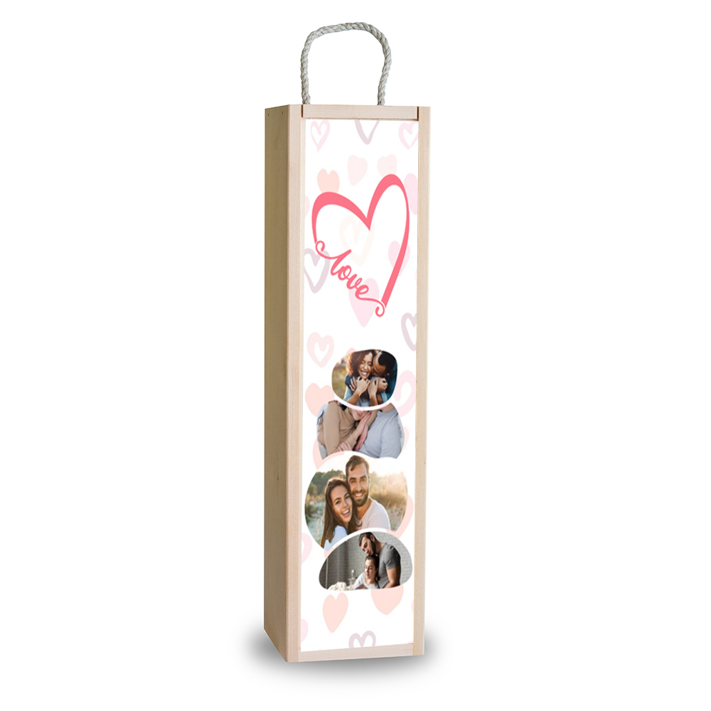 Egyedi Fa Borosüveg doboz - Valentin - V02