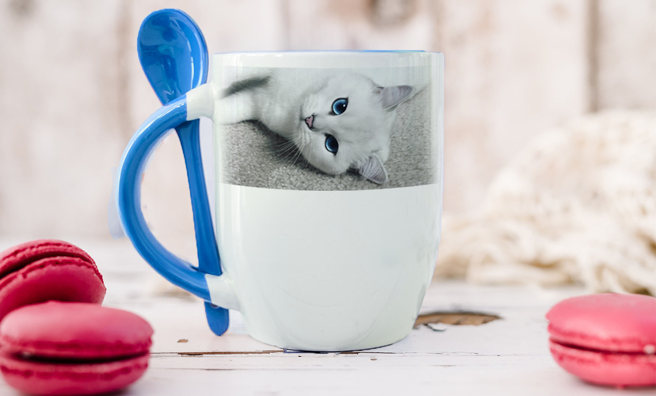 Fényképes Bögre - Kanalas bögre - Kék - 3dl