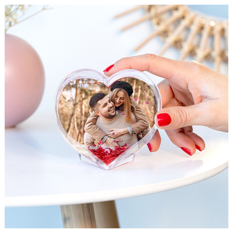 Fényképes hógömb Szív alakú